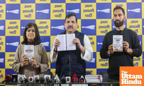 New Delhi: AAP Rajya Sabha MP Sanjay Singh addresses a press conference