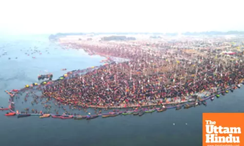 Prayagraj: A top view of the Triveni Sangam