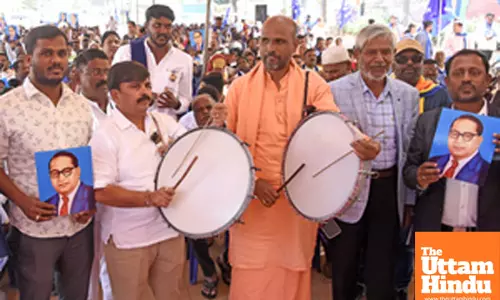 Bengaluru: Members of the Samvidhana Samrakshana Maha Vakutta stage a protest at Freedom Park