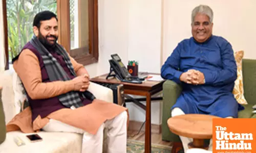 New Delhi: Union Minister for Environment, Forest and Climate Change Bhupender Yadav meets Haryana Chief Minister Nayab Singh Saini