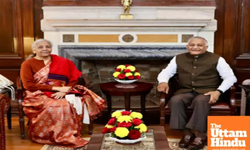 New Delhi: BJP MP Gen (retd.) VK Singh (R) meets Finance Minister Nirmala Sitharaman