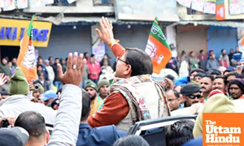 Uttarkashi: Uttarakhand Chief Minister Pushkar Singh Dhami attends a roadshow
