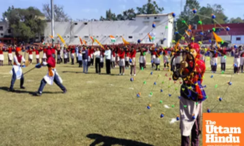 Amritsar: Students participate in a rehearsal for the upcoming Republic Day celebrations