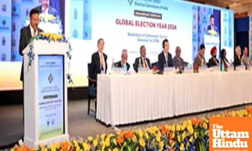 New Delhi: CEC Rajiv Kumar delivers the keynote address at the inaugural session of the two-day International Conference