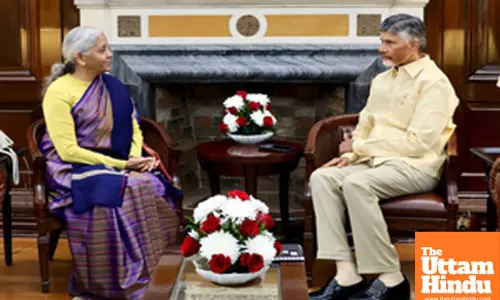 New Delhi: Minister of Finance and Corporate Affairs Nirmala Sitharaman interacts with Chief Minister of Andhra Pradesh N Chandrababu Naidu