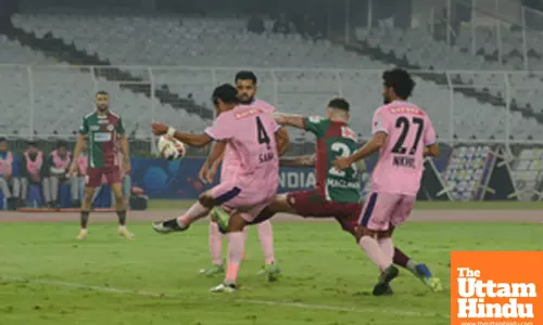 Kolkata: Players battle it out during ISL match