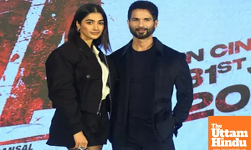 New Delhi: Actors Shahid Kapoor and Pooja Hegde attend the promotional event for the upcoming film Deva