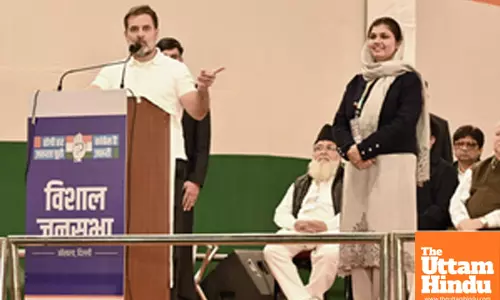 New Delhi: Leader of Opposition and Congress MP Rahul Gandhi campaigns in support of party candidate Ariba Asif Khan