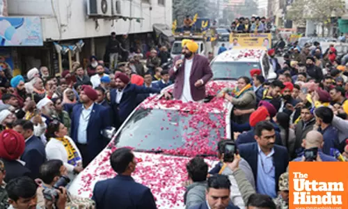 New Delhi: Punjab Chief Minister and senior AAP leader Bhagwant Mann holds a roadshow