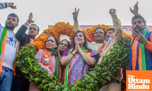 New Delhi: Delhi BJP MP Basuri Suraj attends a public meeting in support of BJP candidate Rajkumar Anand
