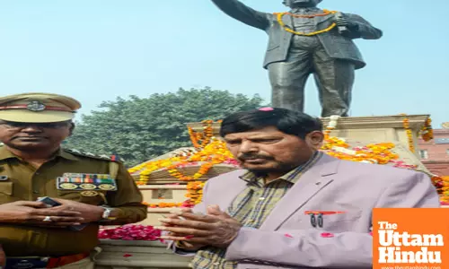 Amritsar: Union Minister of State Ramdas Athawale visits Babasaheb Bhimrao Ambedkars statue following its vandalism incident