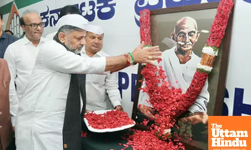 Bengaluru: Karnataka Deputy Chief Minister DK Shivakumar pays tribute to Mahatma Gandhi
