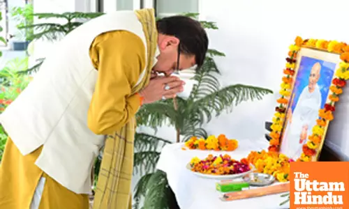 Dehradun: Uttarakhand Chief Minister Pushkar Singh Dhami pays tribute to Mahatma Gandhi