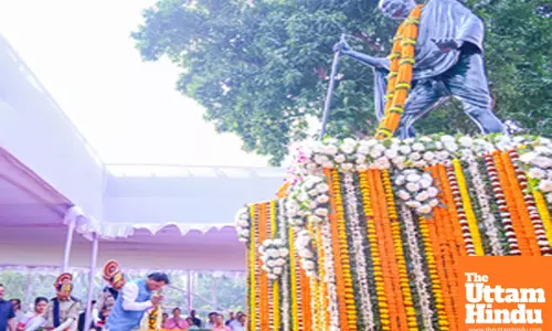 Bhubaneswar: Odisha Chief Minister Mohan Charan Majhi pays tribute to Mahatma Gandhi