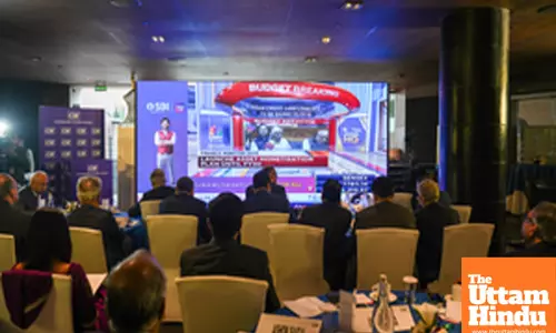 New Delhi: Industrialists from the business community watch Union Finance Minister Nirmala Sitharaman presenting the Union Budget 2025