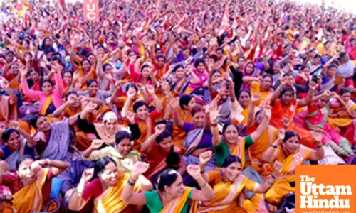 Bengaluru: Members of the Anganwadi Workers and Helpers Association stage an indefinite protest at Freedom Park