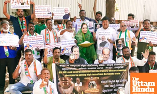 Bengaluru: Members of Bengaluru City Youth Congress stage a protest against Union Finance Minister Nirmala Sitharaman