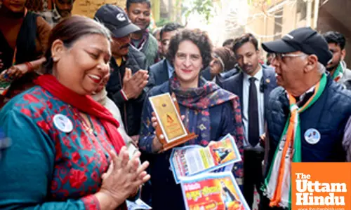 New Delhi: Congress General Secretary Priyanka Gandhi conducts a door-to-door campaign