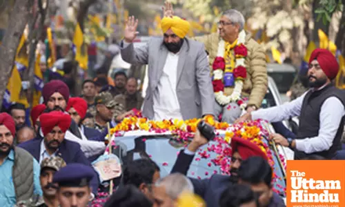 New Delhi: Punjab Chief Minister and AAP leader Bhagwant Mann leads a massive roadshow in support of the party candidate