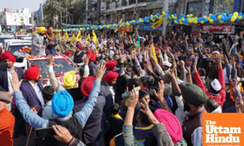 New Delhi: Punjab Chief Minister and AAP leader Bhagwant Mann leads a massive roadshow in support of the party candidate in the Shakur Basti Assembly