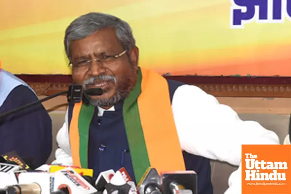 Jharkhand State BJP President Babulal Marandi addresses a press conference