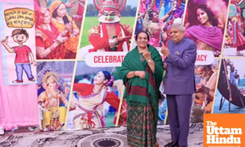 New Delhi: Vice-President of India, Jagdeep Dhankhar casts his vote for the Delhi Assembly Elections