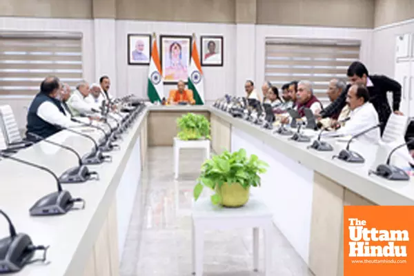 Uttar Pradesh CM Yogi Adityanath chairs a cabinet meeting at his official residence