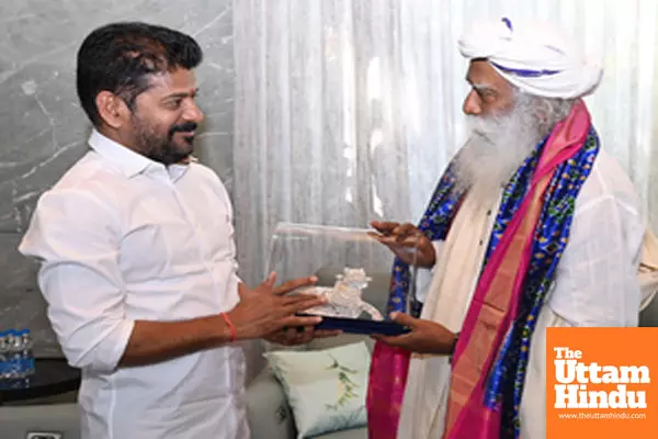 Sadhguru Jaggi Vasudev, founder of the Isha Foundation, meets Telangana Chief Minister A. Revanth Reddy