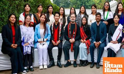 Congress MP Rahul Gandhi interacts with students from Nagaland