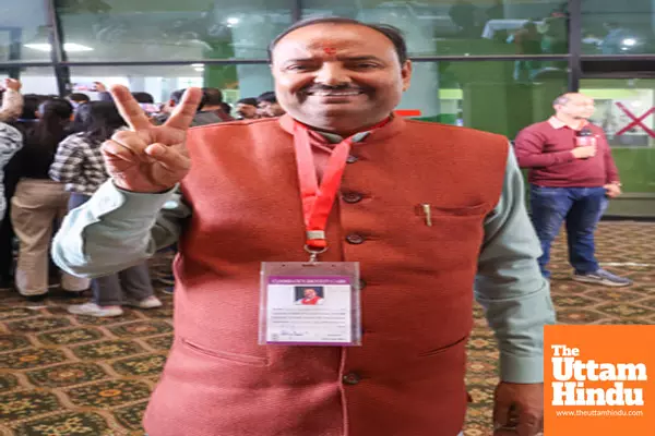 BJP candidate Abhay Verma celebrates after his win in the Delhi Elections
