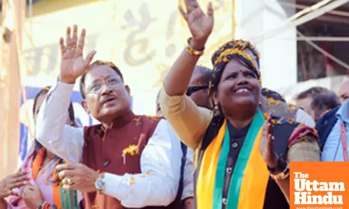 Chhattisgarh Chief Minister Vishnu Deo Sai participates in a grand roadshow in support of BJP mayoral candidate Manjusha Bhagat and councilor candidates