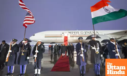 Prime Minister Narendra Modi recieves a warm welcome upon his arrival