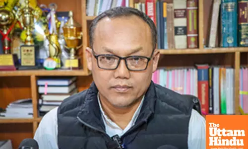 MPCC President K. Meghachandra addresses the media at his residence regarding the imposition of Presidents Rule in Manipur