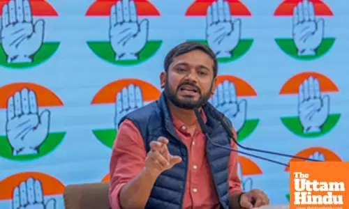 Congress leader Kanhaiya Kumar addresses a press conference at Congress headquarters