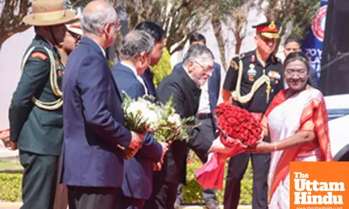 Governor of Jharkhand Santosh Kumar Gangwar welcomes President Droupadi Murmu at the 70 Years Platinum Jubilee Celebrations of BIT Mesra