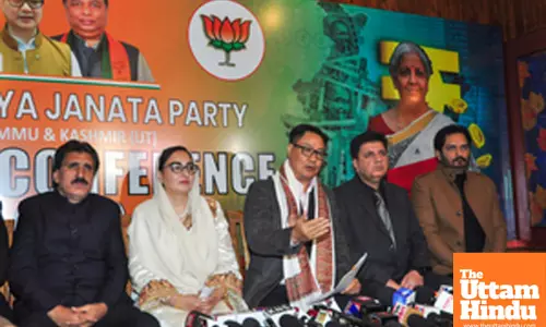 Union Minister for Parliamentary Affairs and Minority Affairs, Kiren Rijiju, addresses a press conference