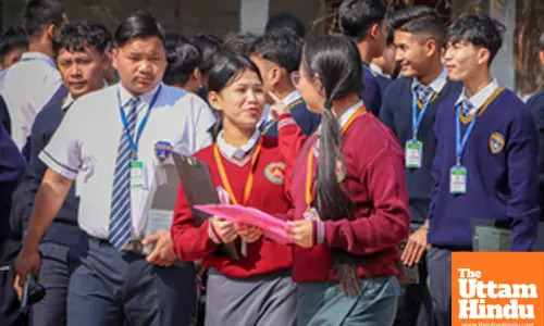 Students leave after appearing for the COHSEM Class XII Examination