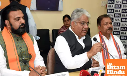 Union Minister Bhupendra Yadav addresses a press conference