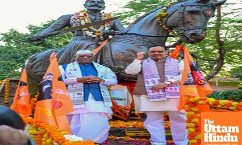 Rajasthan Chief Minister Bhajan Lal Sharma and Governor of Rajasthan Hari Bhau Kisanrao Bagde pay tribute to Chhatrapati Shivaji Maharaj