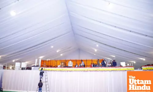 Final preparations of the New Delhi government at Ramlila Maidan