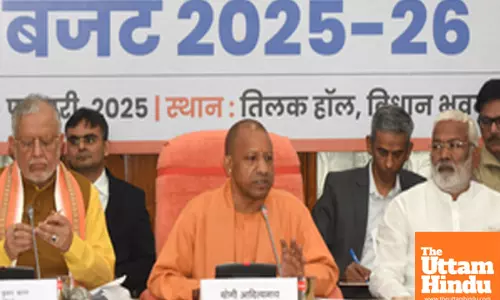 Uttar Pradesh Chief Minister Yogi Adityanath addresses a press conference after the state budget