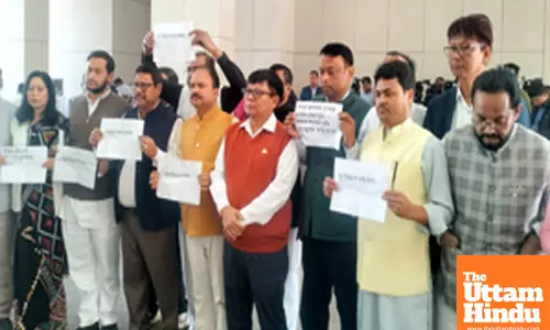 Congress MLAs protest outside the Assam Assembly
