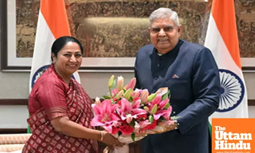 Delhi Chief Minister Rekha Gupta meets Vice President Jagdeep Dhankhar at Vice-Presidents Enclave