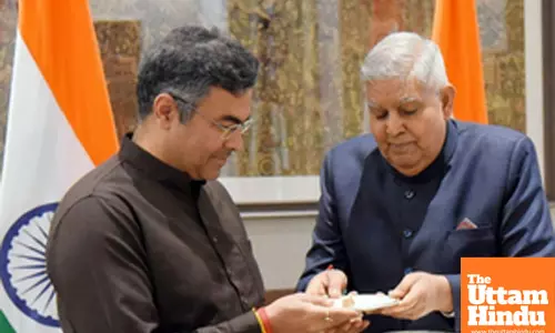 Delhi Deputy Chief Minister Parvesh Sahib Singh meets Vice President Jagdeep Dhankhar at Vice-Presidents Enclave