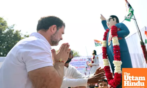 Congress leader and Leader of Opposition Rahul Gandhi pays tribute to Veera Pasi and BR Ambedkar