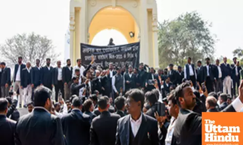Lawyers march from the Collectorate to the Gandhi Statue