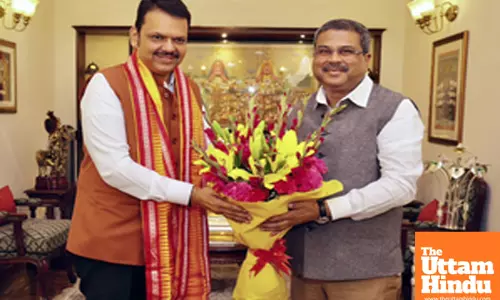 Maharashtra Chief Minister Devendra Fadnavis meets Union Minister Dharmendra Pradhan