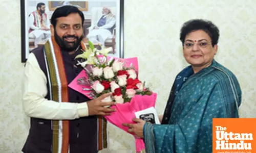 Haryana Chief Minister Nayab Singh Saini meets with Bharatiya Janata Party (BJP) MP Rekha Sharma