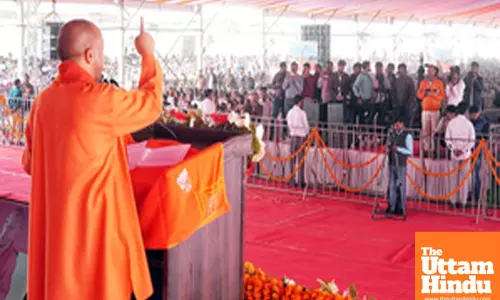 Uttar Pradesh CM Yogi Adityanath during the foundation stone laying ceremony of biopolymer plant