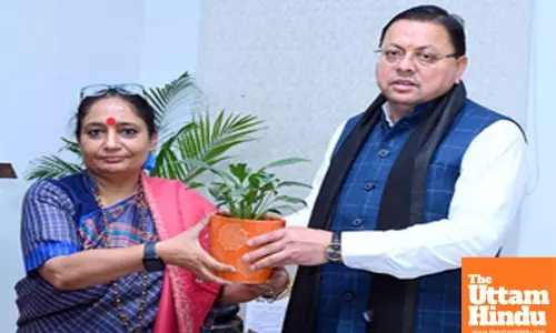 Uttarakhand Chief Minister Pushkar Singh Dhami meets Uttarakhand Legislative Assembly Speaker Ritu Khanduri